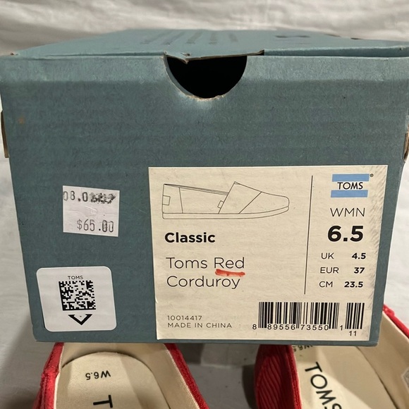 NWT - Toms 6.5 women’s Red Loafers corduroy Slip-Ons loafers shoes - Picture 2 of 13